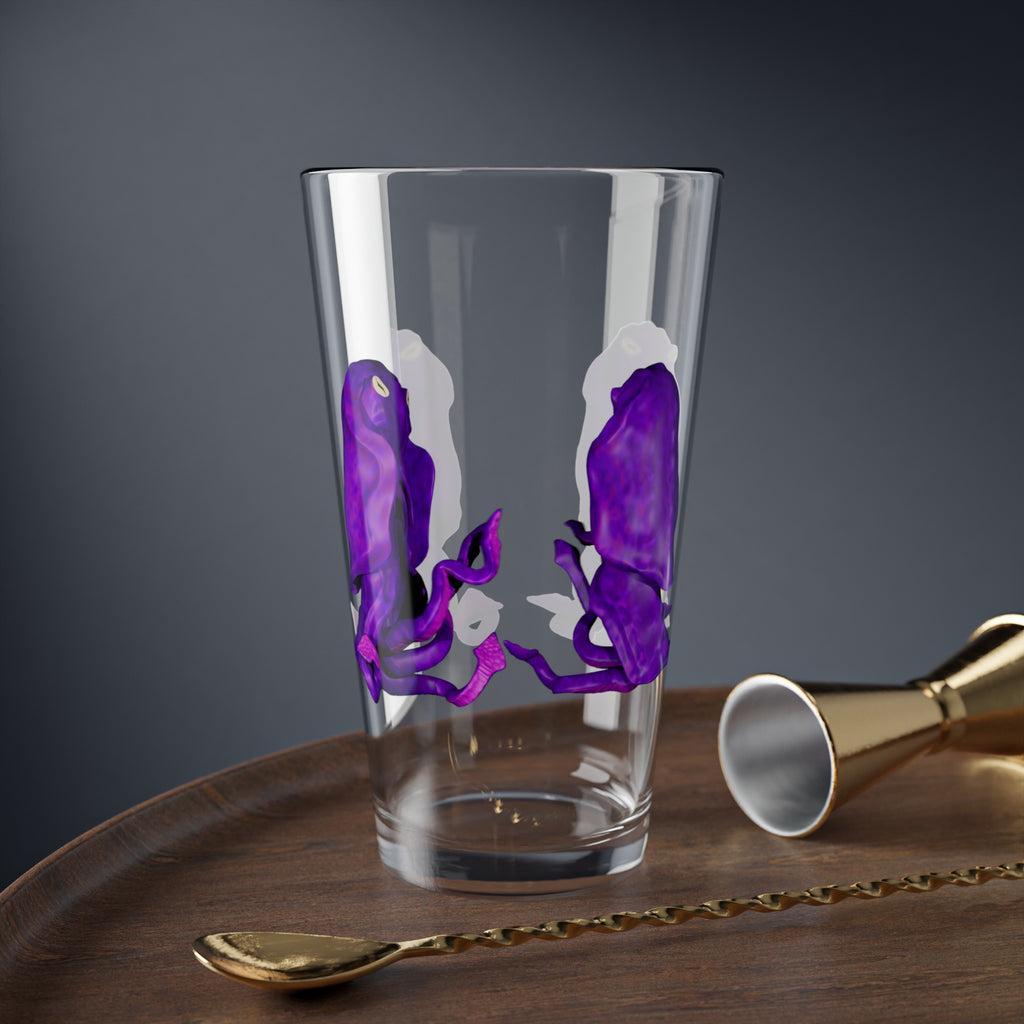 16oz Mixing Glass with Abstract Purple Ink Art — Barware Cocktail Stirring Glass