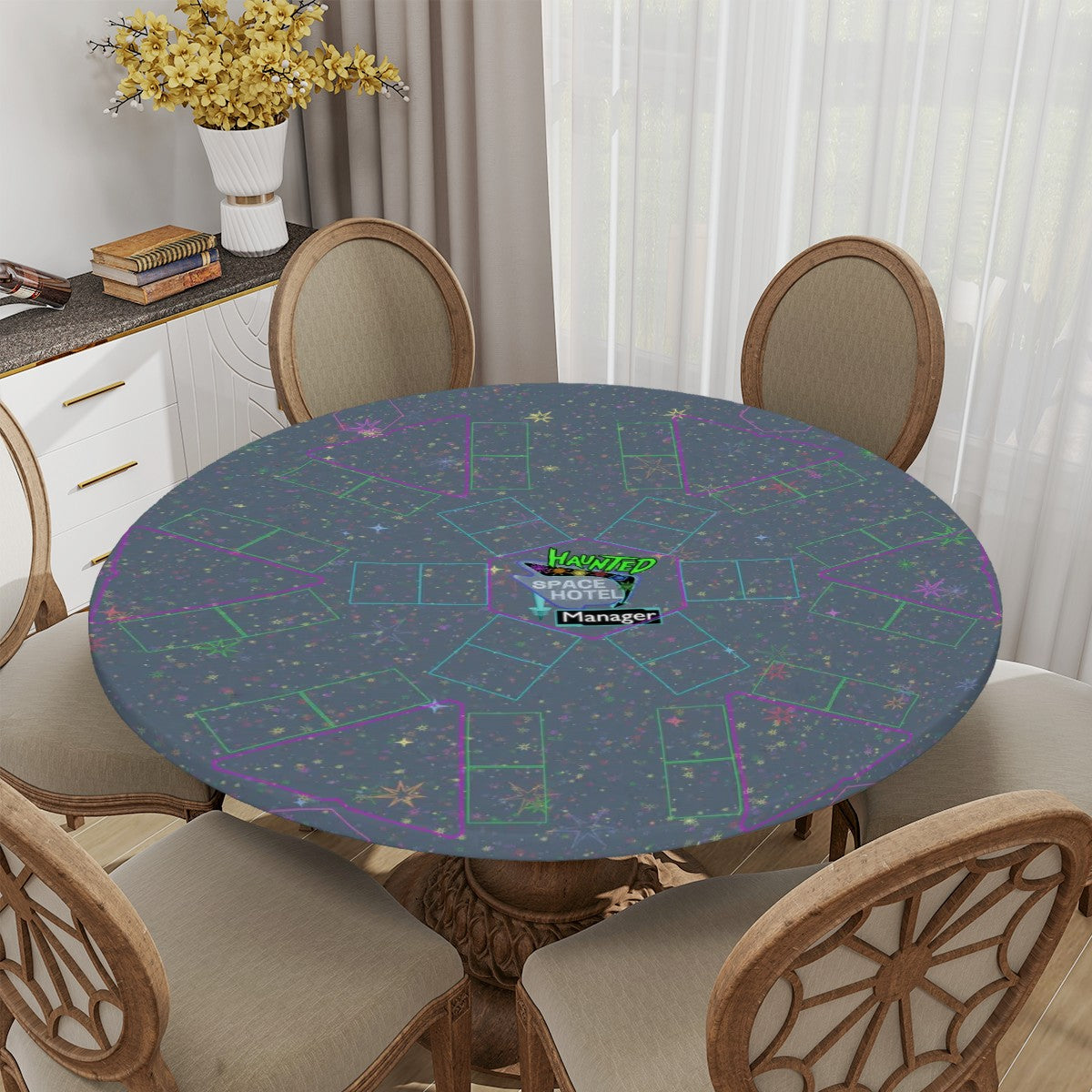 Fitted Haunted Space Hotel Gameboard Tablecloth (45" - 50")