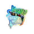 Holographic "Haunted Space Hotel" Die-Cut Sticker — Retro Neon Sci‑Fi Decal